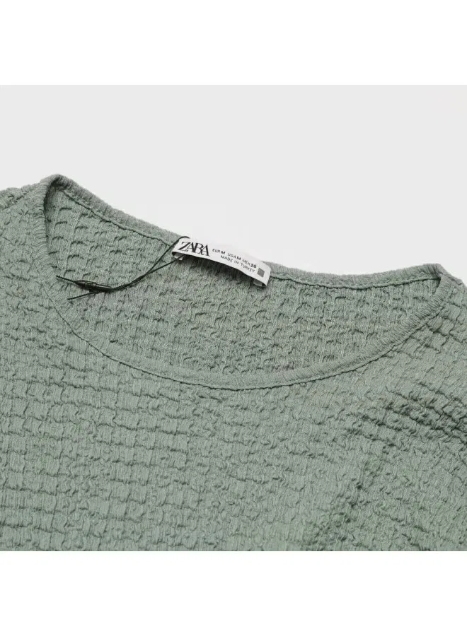 Лонгслив с длинным рукавом и плиссировкой Zara, зеленый — фото 4