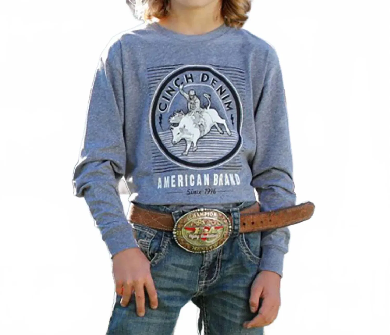 Детская футболка для мальчиков с длинным рукавом и принтом Logo Bullrider CINCH, серый — фото 2