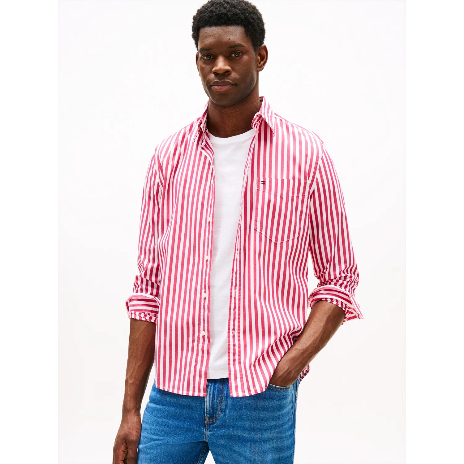 Мужская рубашка с длинным рукавом Flex Poplin Bold Stripe Tommy Hilfiger, Vivacious Pink/Stripe