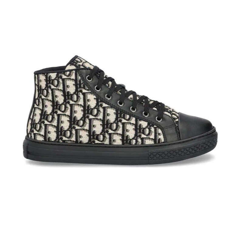 Детские кроссовки для скейтбординга с принтом Dior Oblique, модель High top, DIOR, Black Beige — фото 3