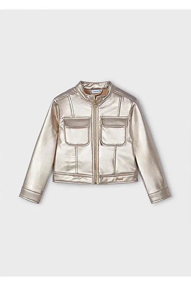 Детское зимнее пальто для девочек с капюшоном Winter Girl's Jacket Gold And Silver Mix Mayoral, Beige