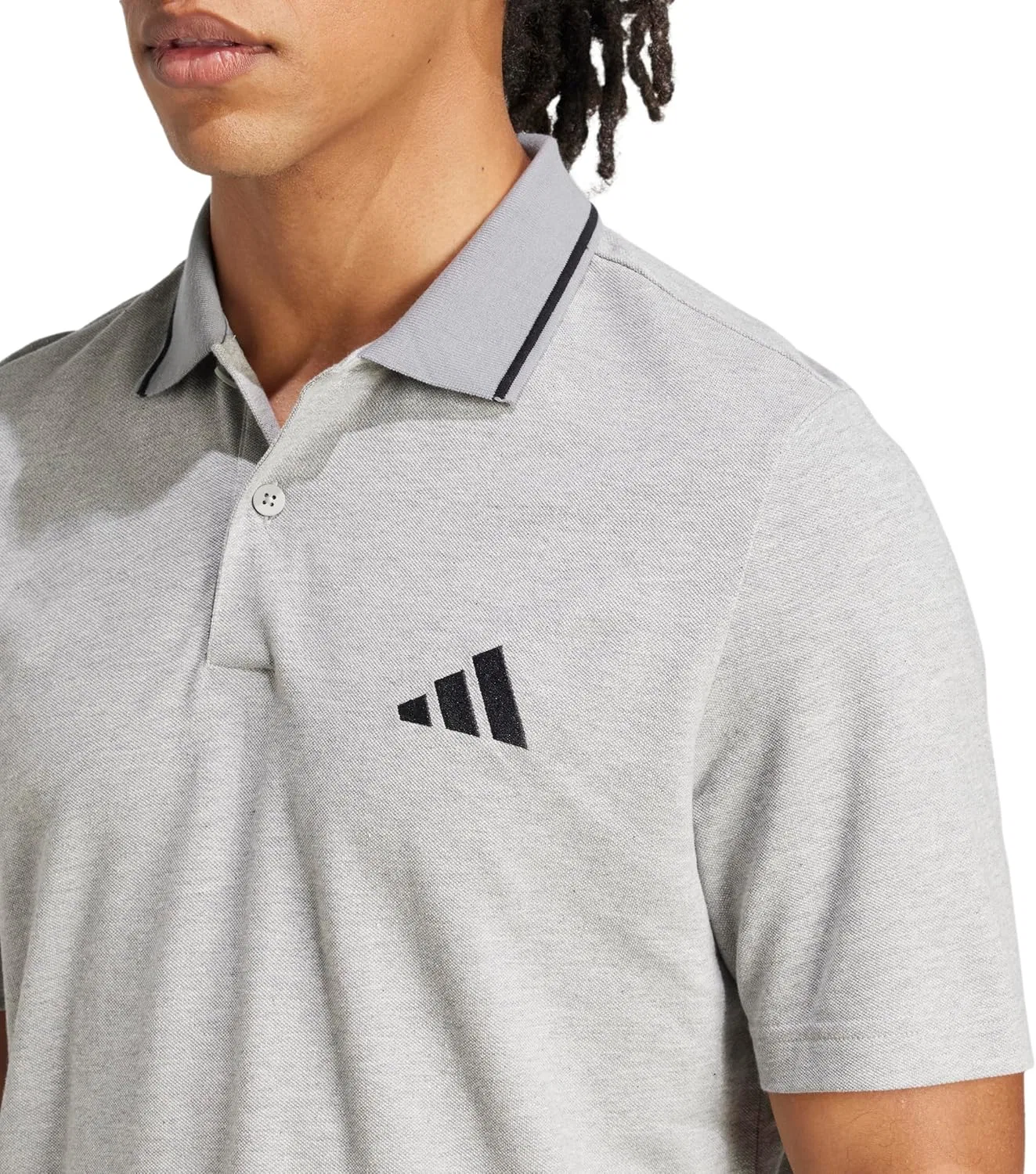 Поло мужское adidas, средний серый меланж/черный — фото 3