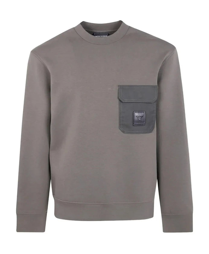 

Двусторонний трикотажный пуловер с карманом с клапаном. Emporio Armani, серый
