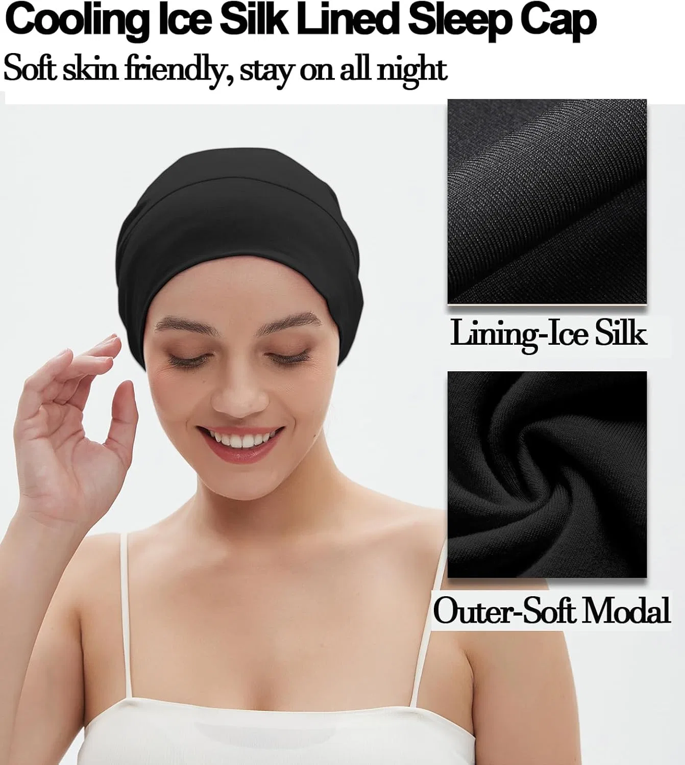 Шапочка для сна Cooling Ice Silk, vidsel, 1 шт, Black — фото 4