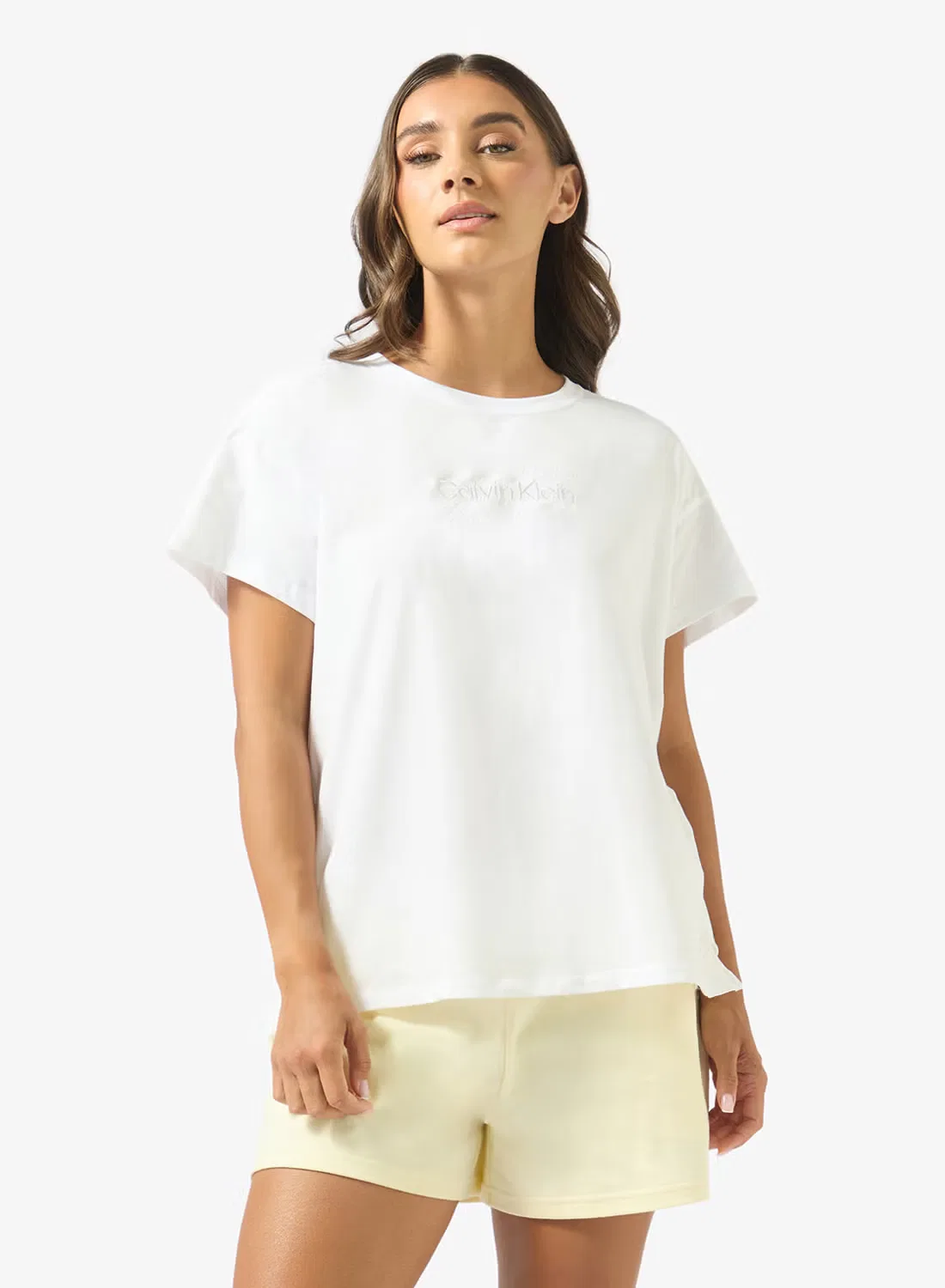 Футболка пижамная с логотипом, свободная, Calvin Klein, белый