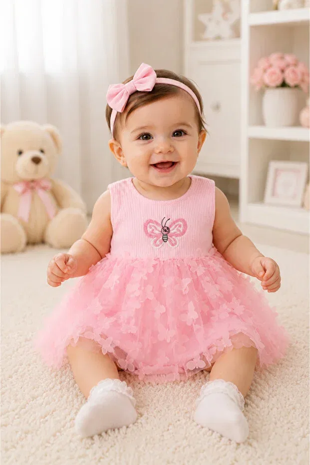 Детское платье для девочек хлопковое Butterfly baby girl dress Bebekyol, Pink