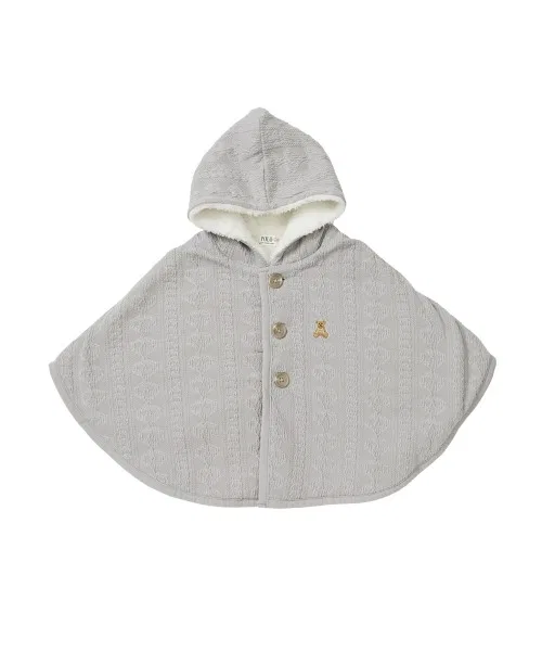 Детский пончо-накидка с капюшоном, вышивкой POLO BCS, Ivory — фото 2