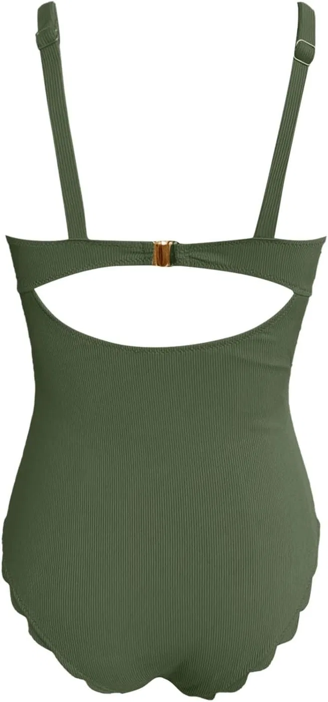 Женский слитный купальник с высокой горловиной и вырезами, Sports, Army Green — фото 4