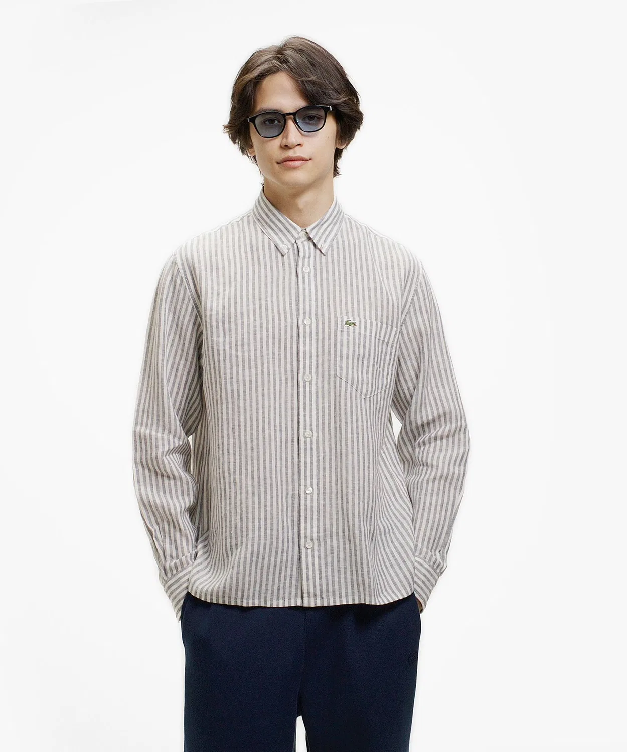 Мужская рубашка из льна с длинным рукавомLACOSTE, Dark Ash