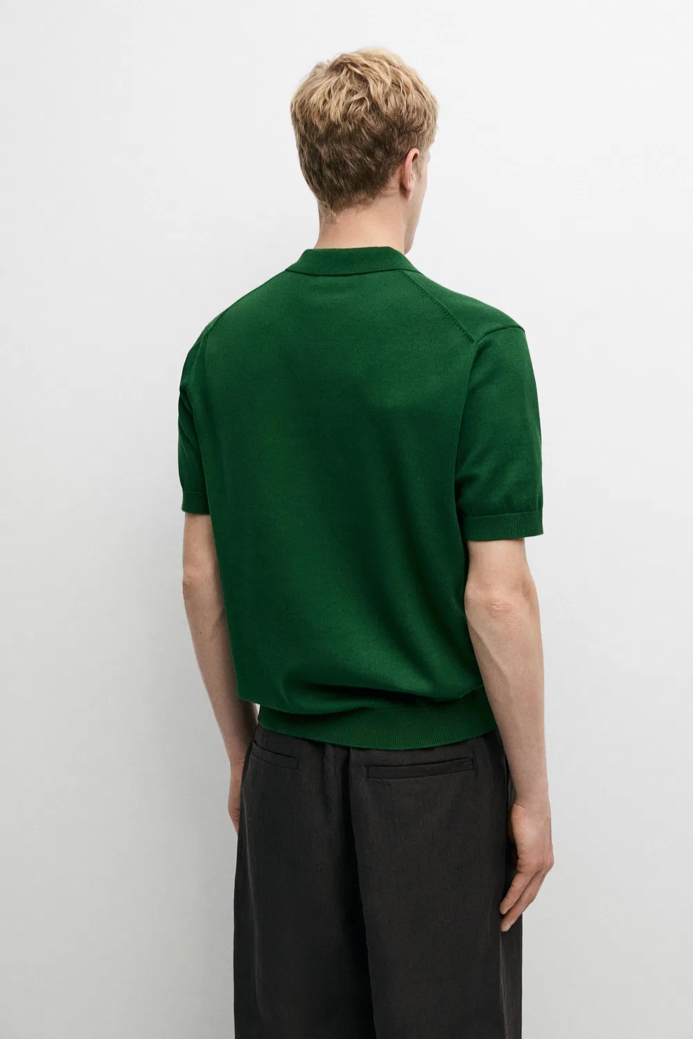 Поло Massimo Dutti 100% Cotton Knit, мохово-зеленый — фото 4