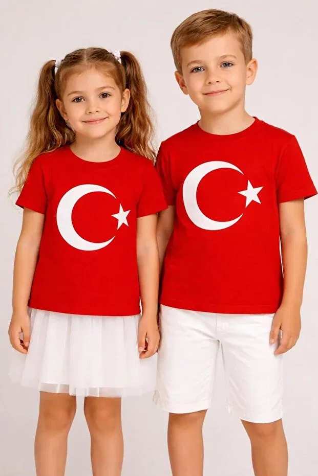 Детская футболка с принтом Crescent Star Turkish Flag Bebexo Kids, Red