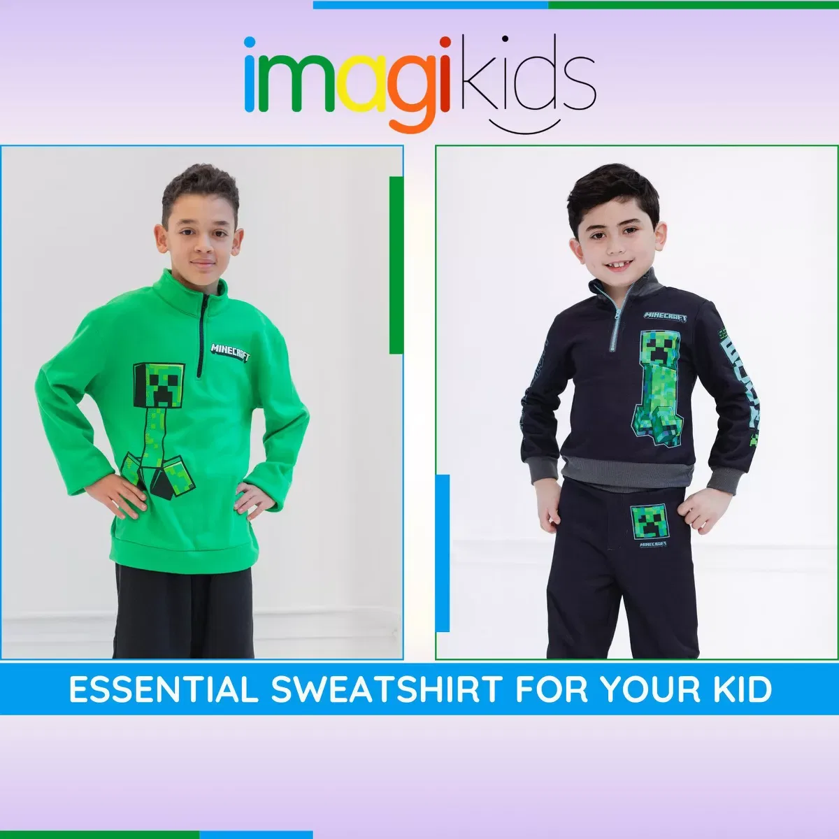 Детский комплект из свитшота и брюк на флисе с принтом Minecraft Fleece Half Zip Sweatshirt Pants Outfit Set, Black — фото 3