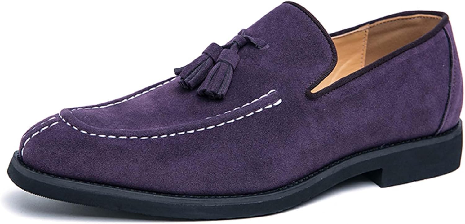 

Мужские модные лоферы с заостренным носком из замши, деловые повседневные и формальные туфли с кисточками, подходят для униформы, костюмов, офисов, свадеб, балов и банкетов, кожаная обувь Generic, фиолетовый