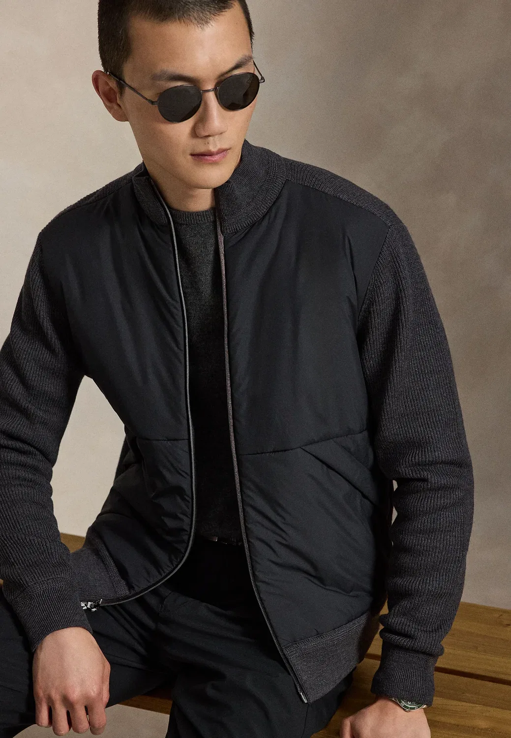 Универсальный жилет-кардиган из комбинированных материалов Polo Ralph Lauren, Metalic Grey Heather — фото 4