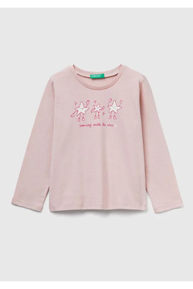 Детские свитшот для девочек с принтом United Colors Of Benetton, Powder Pink