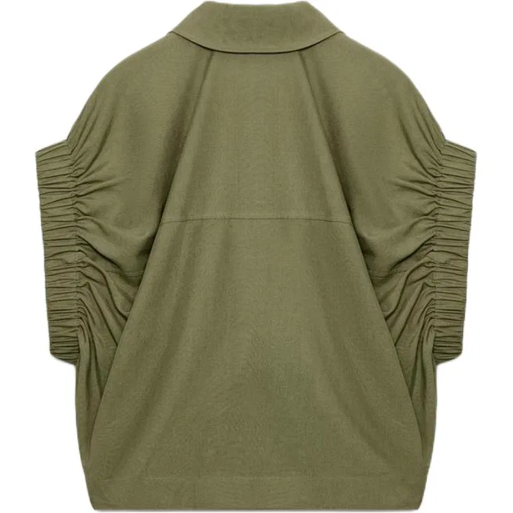 Женская рубашка с отложным воротником Light Khaki ZARA, Light Khaki — фото 3