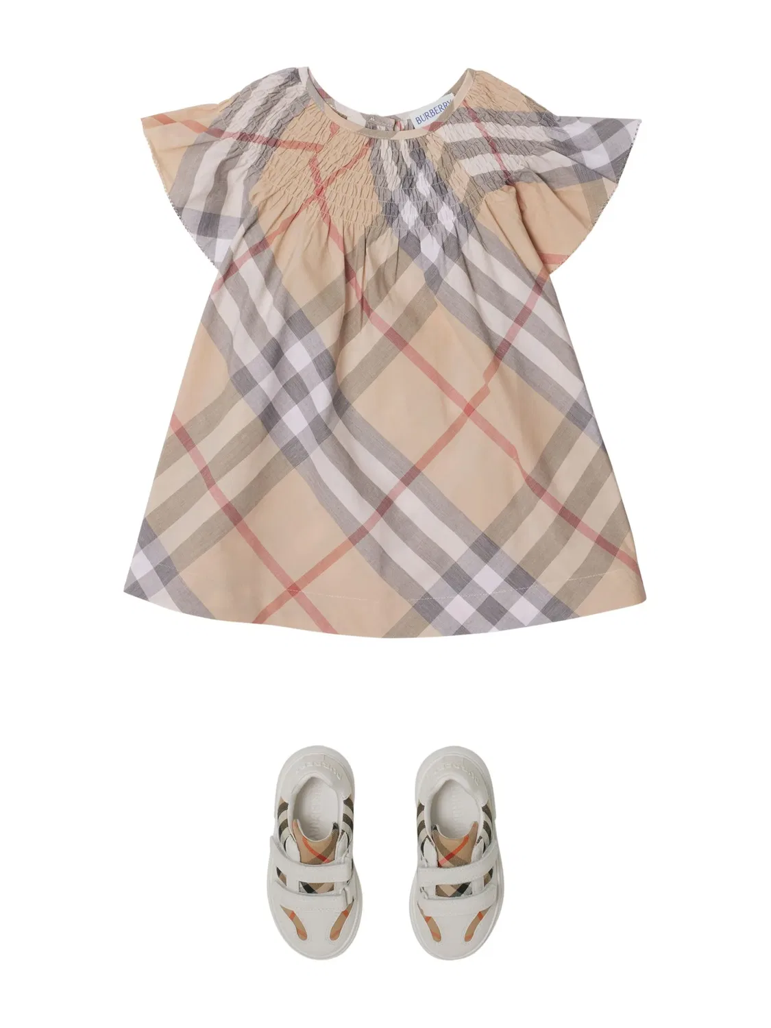Платье из хлопка в винтажную клетку Burberry, бежевый — фото 3
