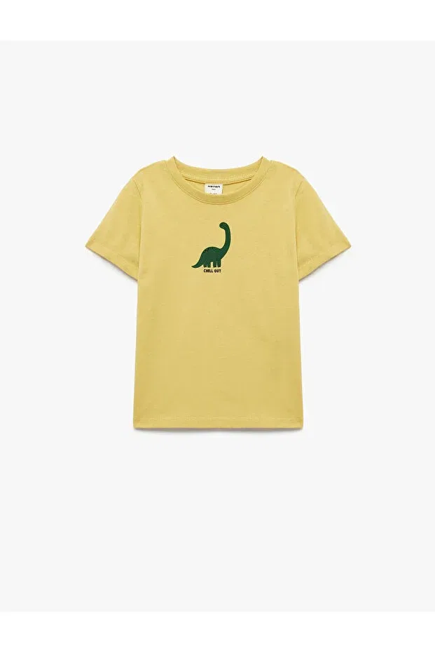 Детская футболка для мальчиков с принтом Cotton dinosaur printed green baby boy t-shirt 6smb10007tk Koton, Green — фото 4