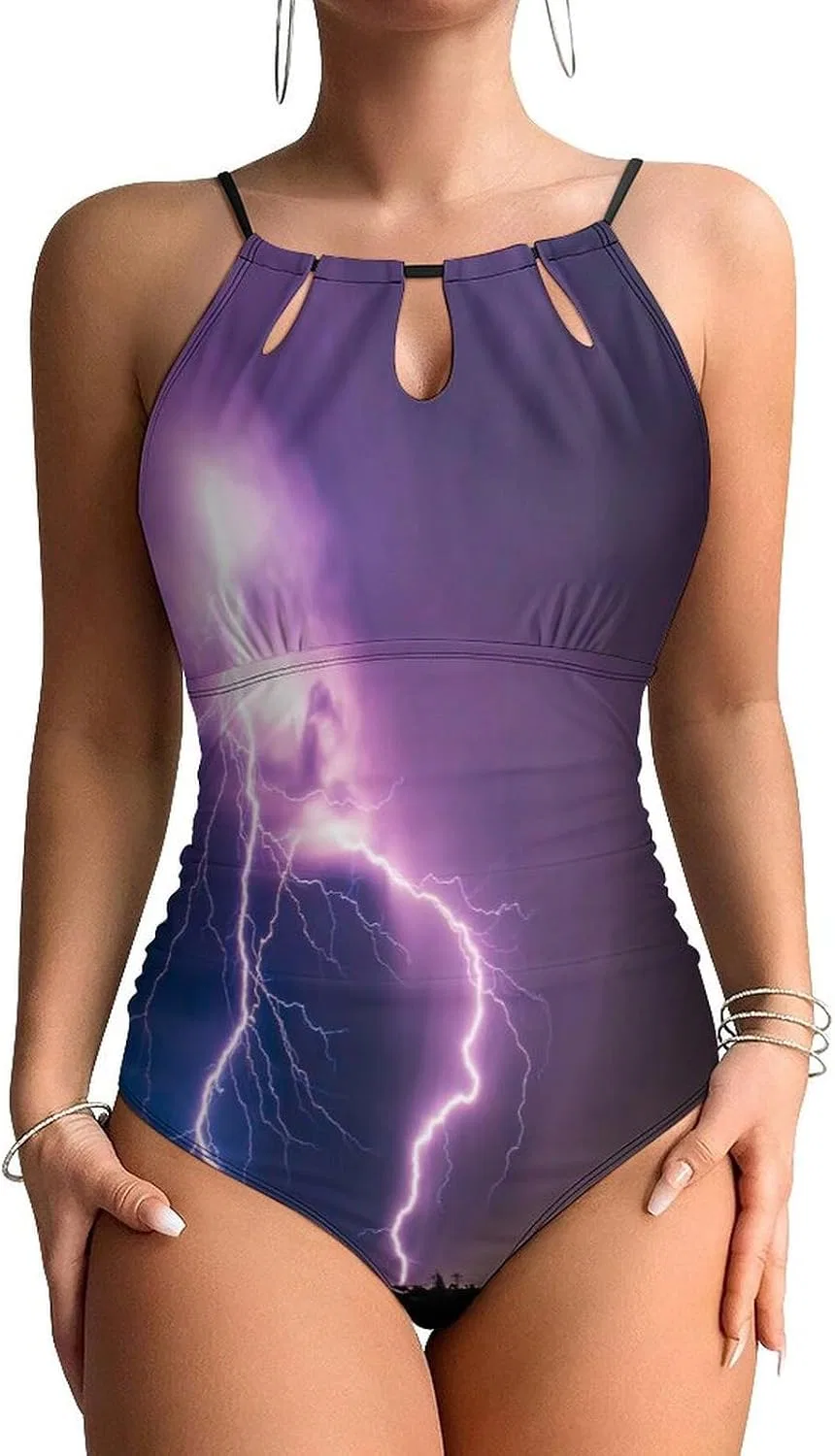 Женский слитный купальник с принтом молнии Thunderstorm Lightning, Style-5