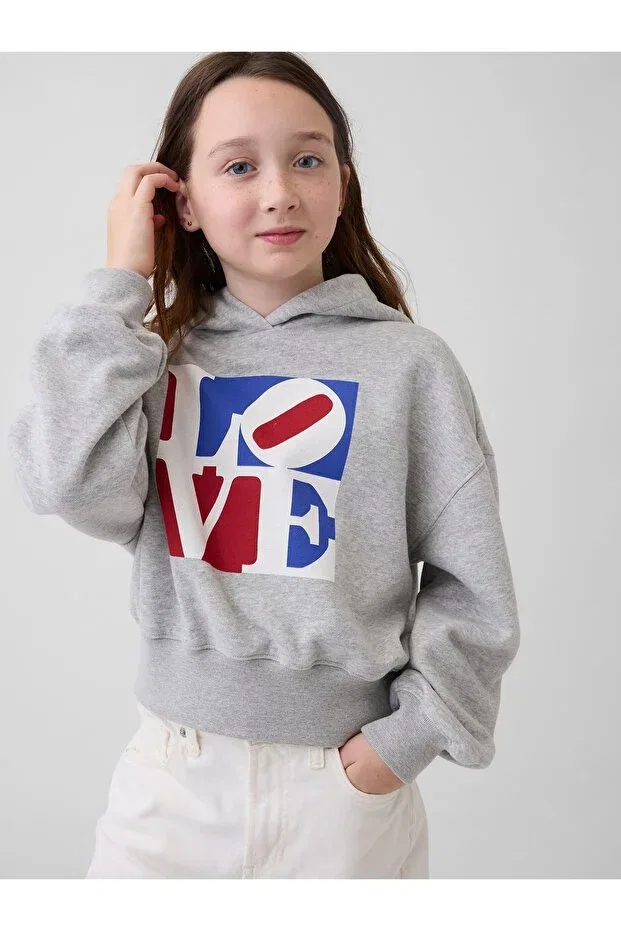 Детское худи для девочек с принтом Robert Indiana Love Gap, Gray-000