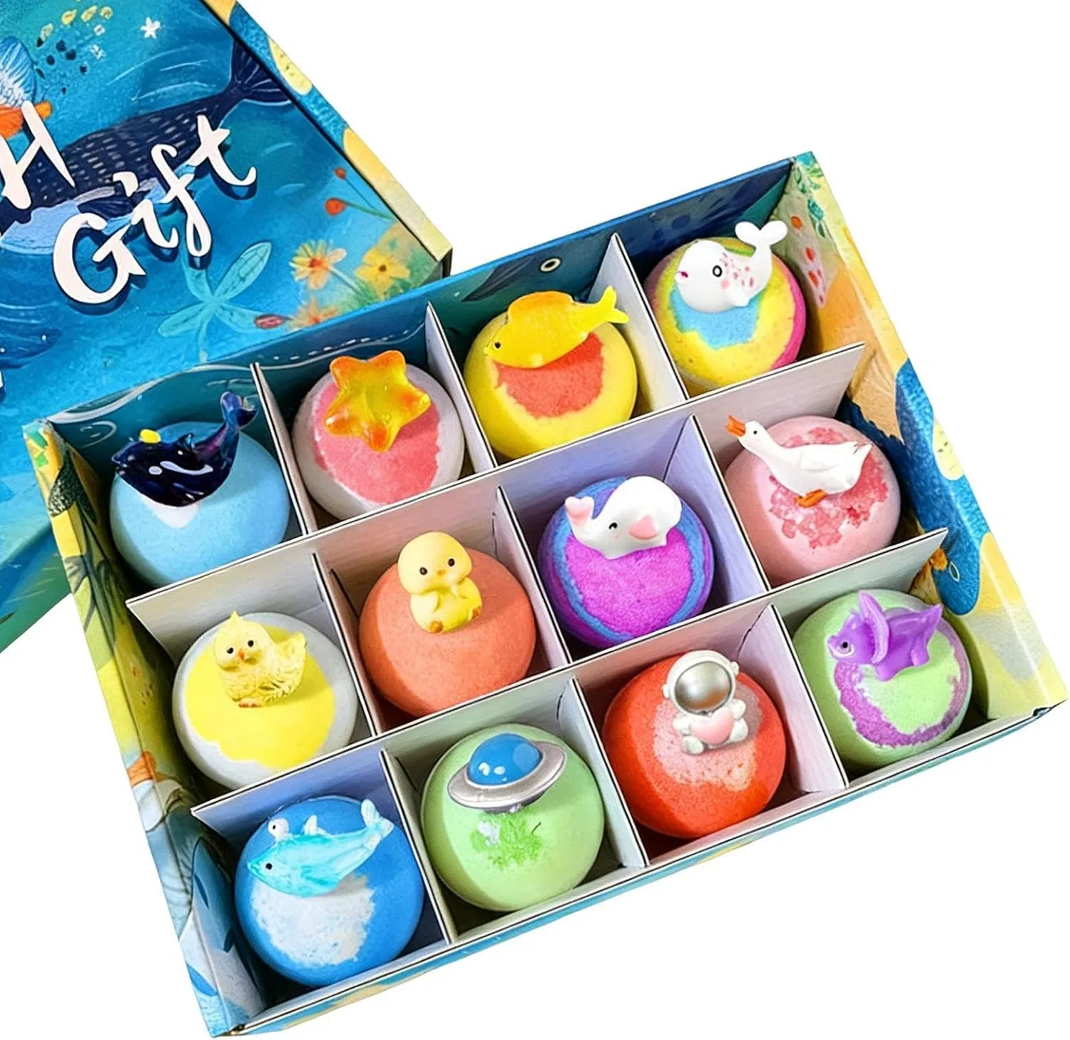 Бомбочки для ванны с игрушкой внутри, 12 шт, jupsjuice, 1060 г