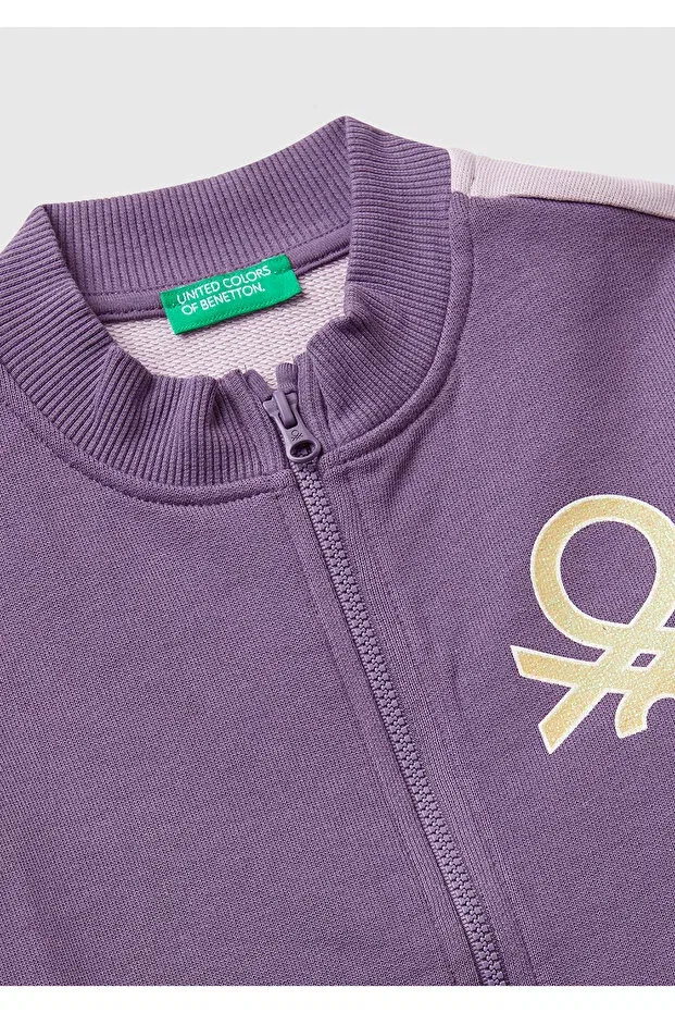 Детское для девочек свитшот с принтом United Colors Of Benetton, Lilac-Fuchsia-Beige — фото 3
