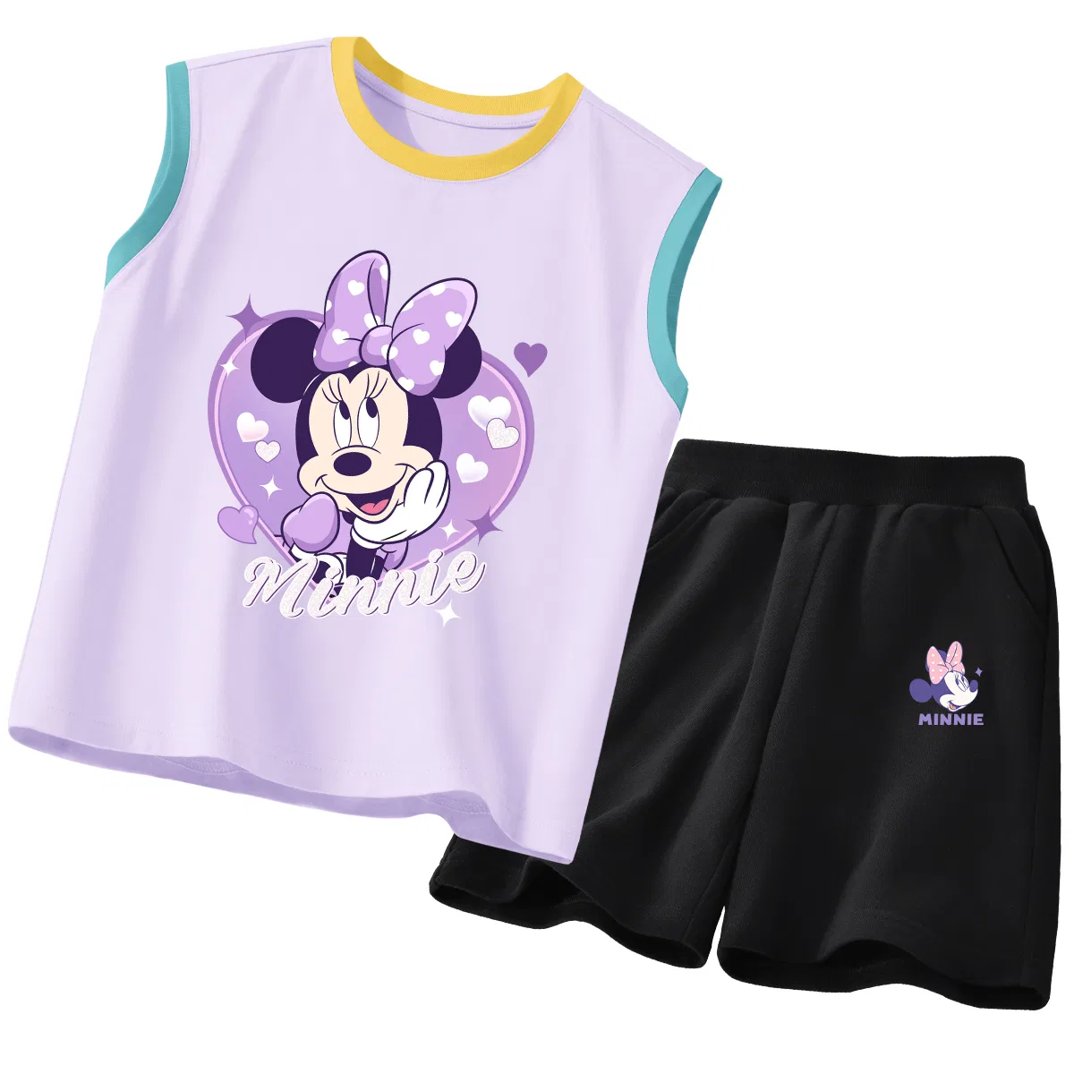 Детский спортивный костюм с круглым вырезом, тонкий, Disney, Daisy Heart Nini Yellow Purple+Nini Knot K Black