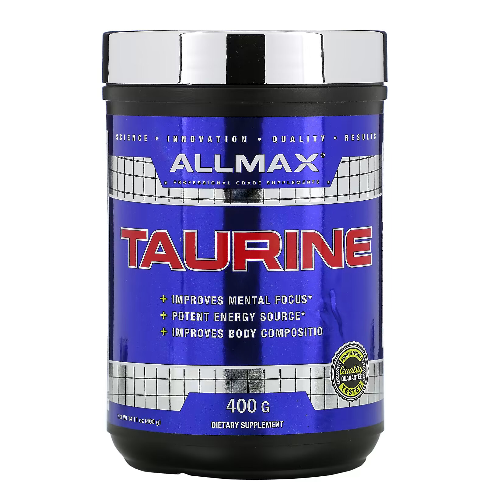 

ALLMAX, Таурин, без добавок, веганский продукт без глютена, 3000 мг, 400 г (14,11 унций)