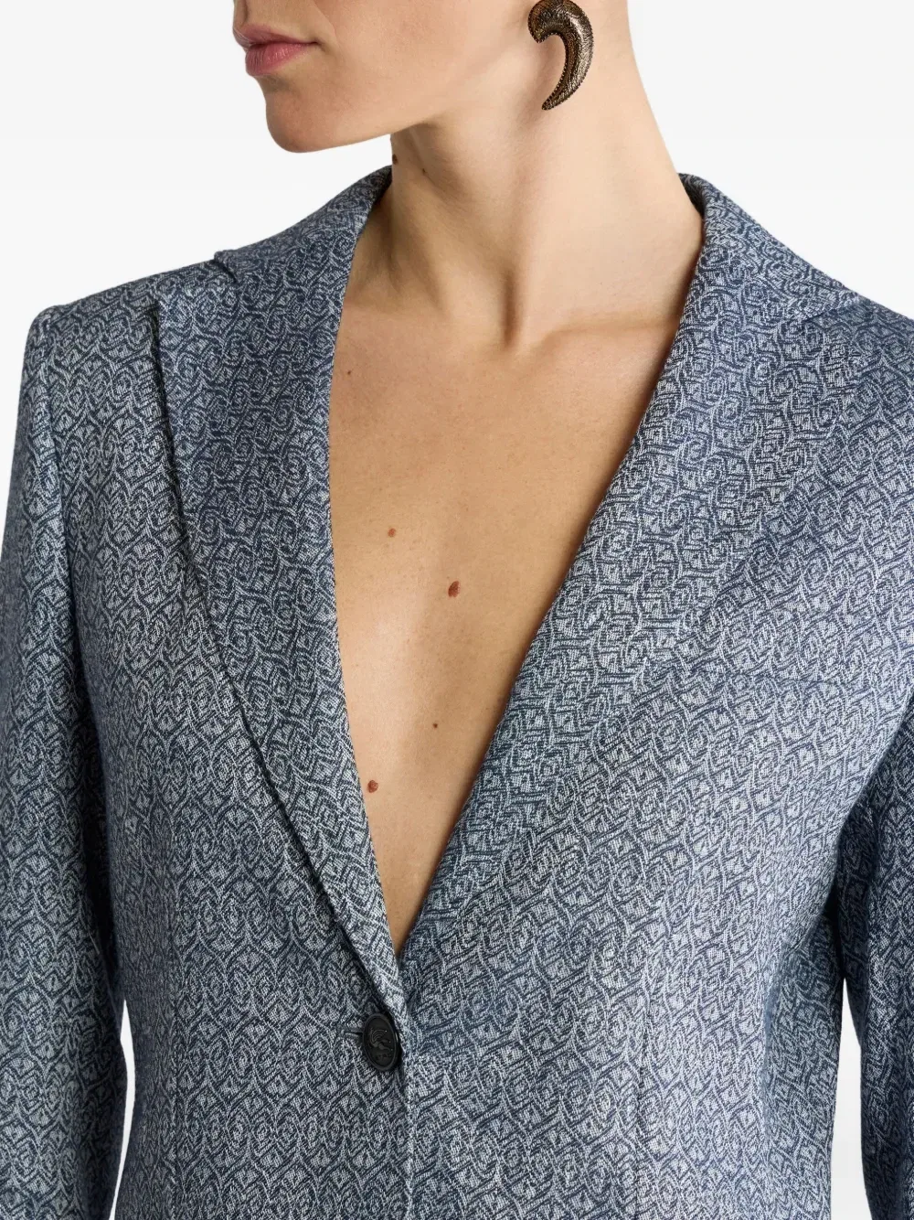 Жаккардовый однобортный жакет Etro, синий — фото 4