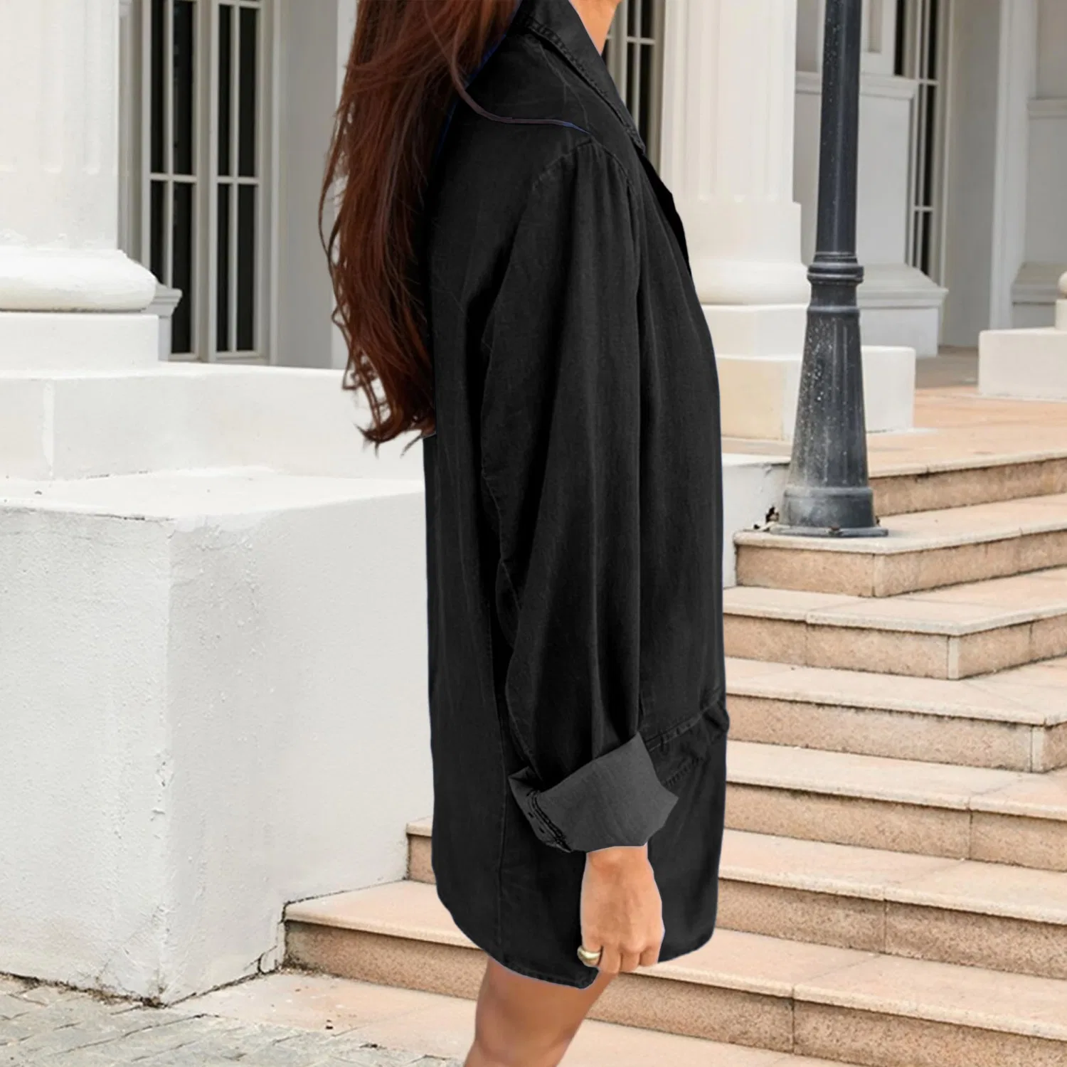 Женский джинсовый пиджак с открытым передом Spring 2026, Black — фото 4