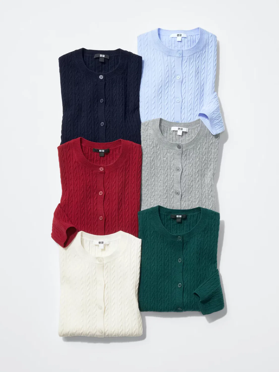 Кардиган Uniqlo, вязаный, с мини-косой вязкой, кремовый — фото 3