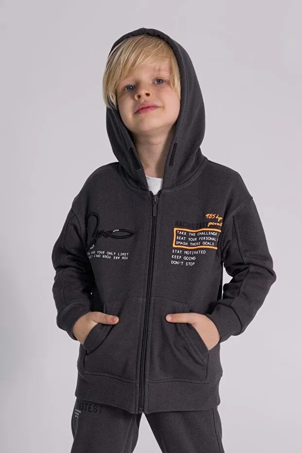 Детский кардиган для мальчиков с принтом, на молнии, Basics, Generic Brands, Smoke Grey