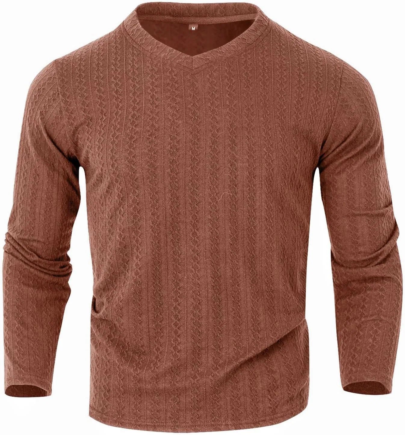 Мужская облегающая футболка с длинным рукавом Ribbed Knit, Brown — фото 3