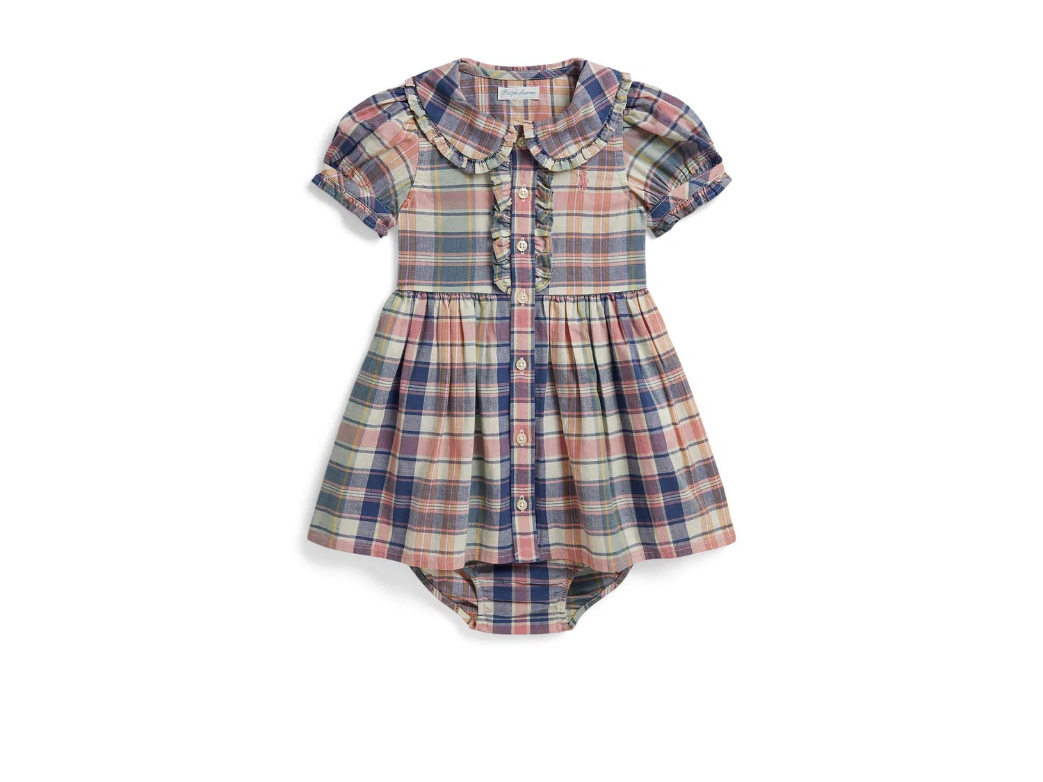 Хлопковое платье-рубашка в клетку и панталоны (для младенцев) Polo Ralph Lauren Kids, Earth Blue/Pink Multi