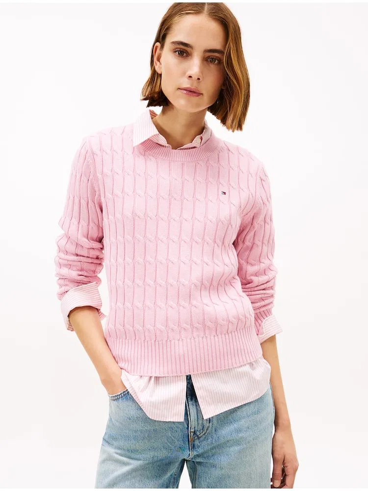 Свитер хлопковый Cable Crew Neck TOMMY HILFIGER, Pink