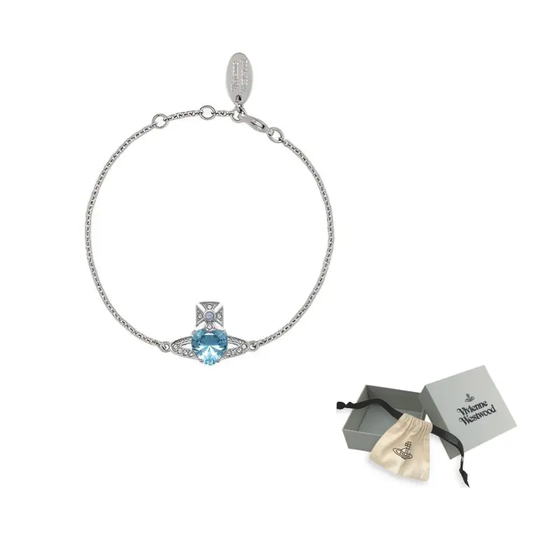 

Vivienne Westwood Браслет с искусственным кристаллом Saturn Heart Blue Diamond, женский, серебристый/синий