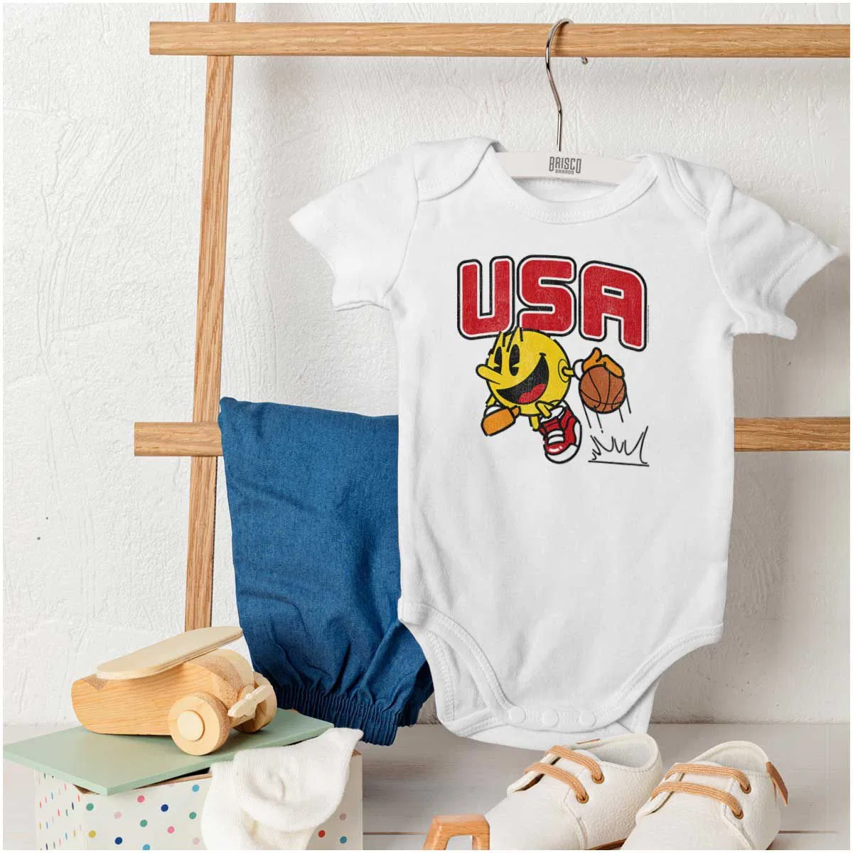 Детский боди-комбинезон с принтом PACMAN Arcade Game Basketball USA Brisco Brands, White — фото 4