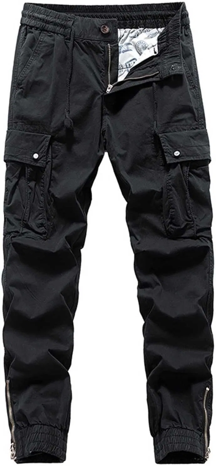 Мужские карго-штаны с завязкой и эластичным поясом, Cargo Pants, чёрный — фото 2
