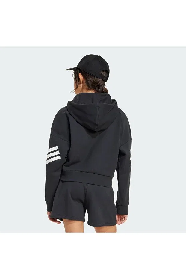 Детское худи для девочек с принтом Future icons 3-stripes full-zip kids hoodie Adidas, Black / White — фото 2