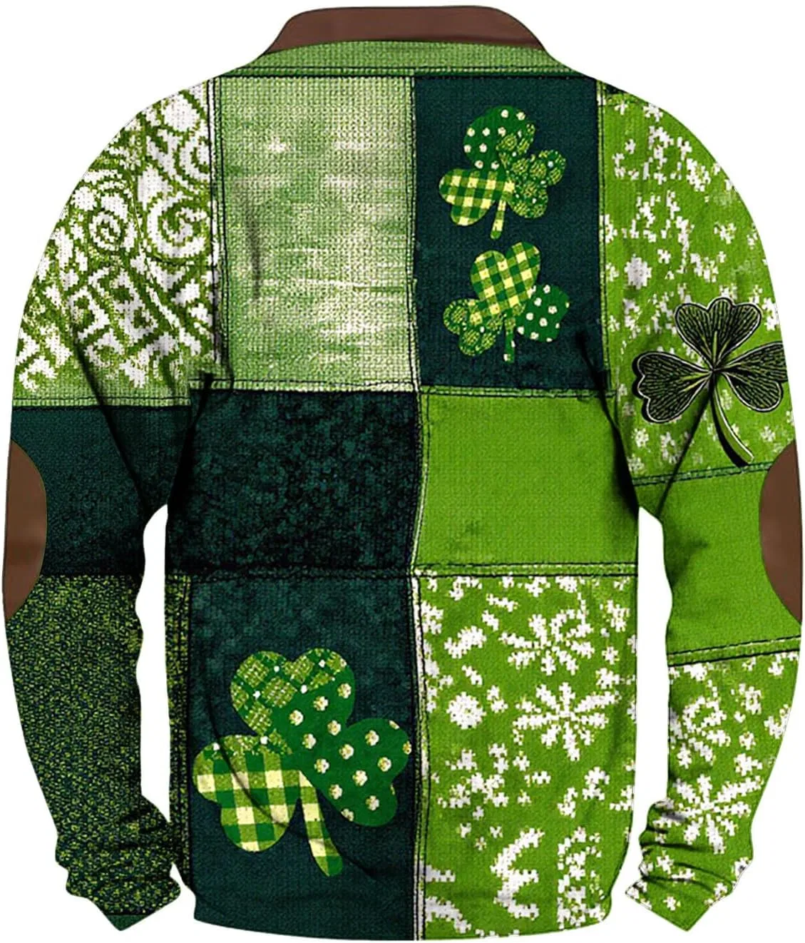 Мужская футболка с принтом трилистника, pullover с воротником на молнии, Green — фото 4