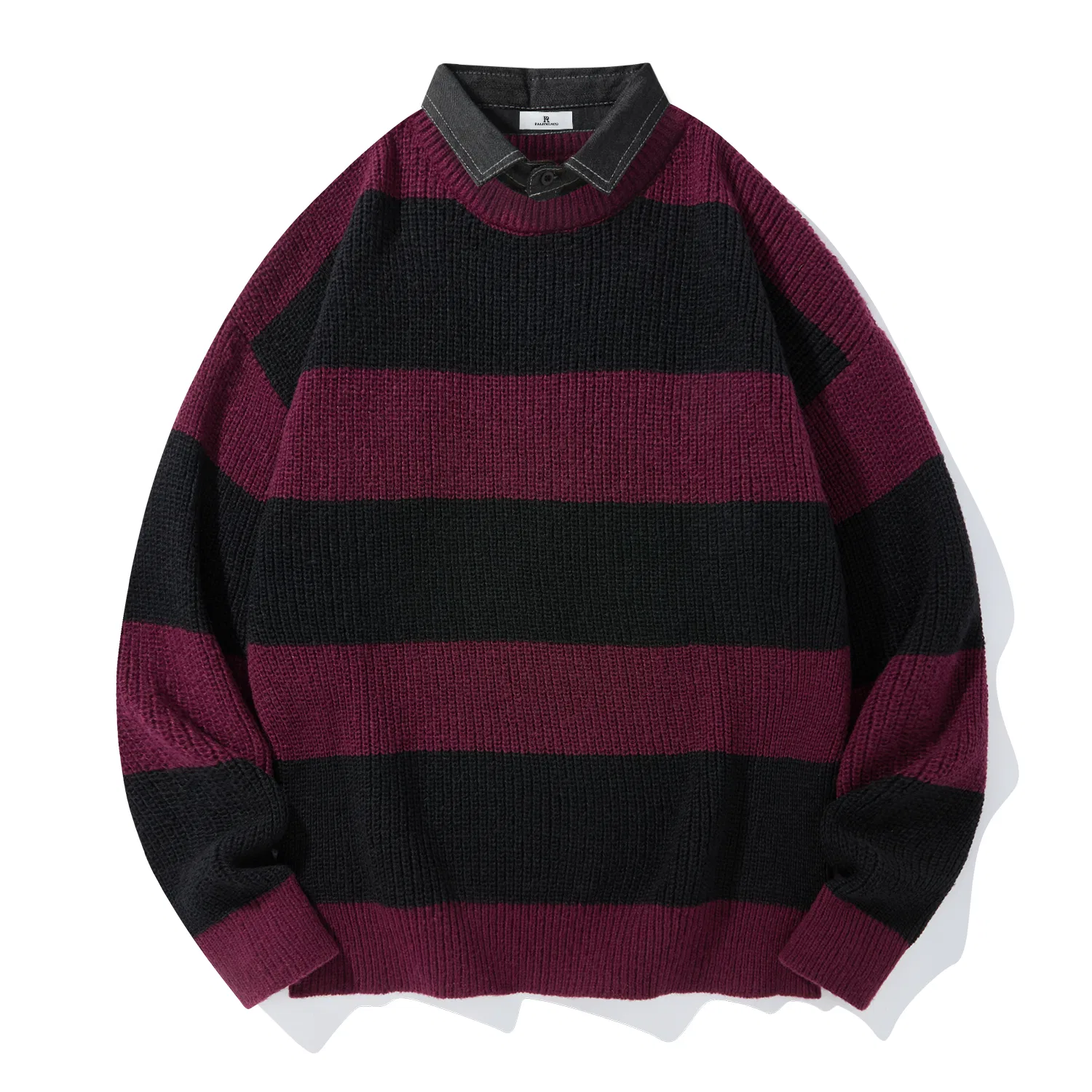 Детский свитер с воротником и принтом PAL ONGACO, Red (Black Denim Collar)