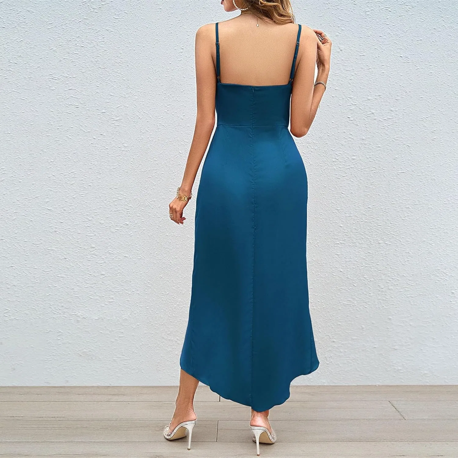 Женское коктейльное платье с V-образным вырезом и разрезом, Navy Blue — фото 3