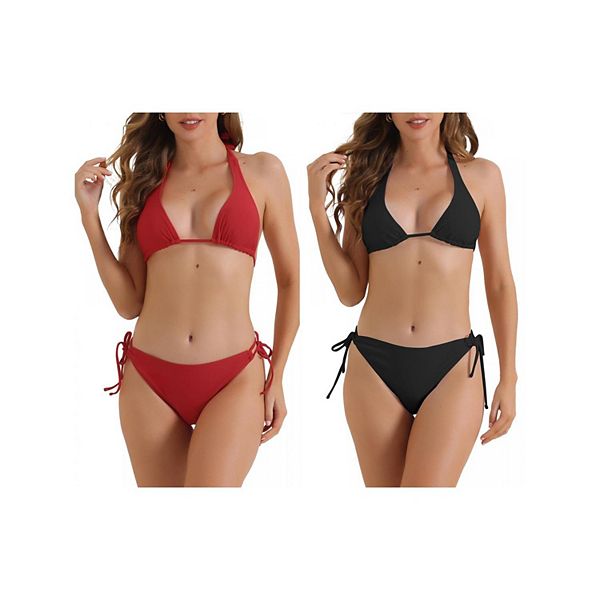 

2 комплекта женского бикини с треугольным топом и завязками на шее Inspire Chic, Black Red, Черный, 2 комплекта женского бикини с треугольным топом и завязками на шее Inspire Chic, Black Red