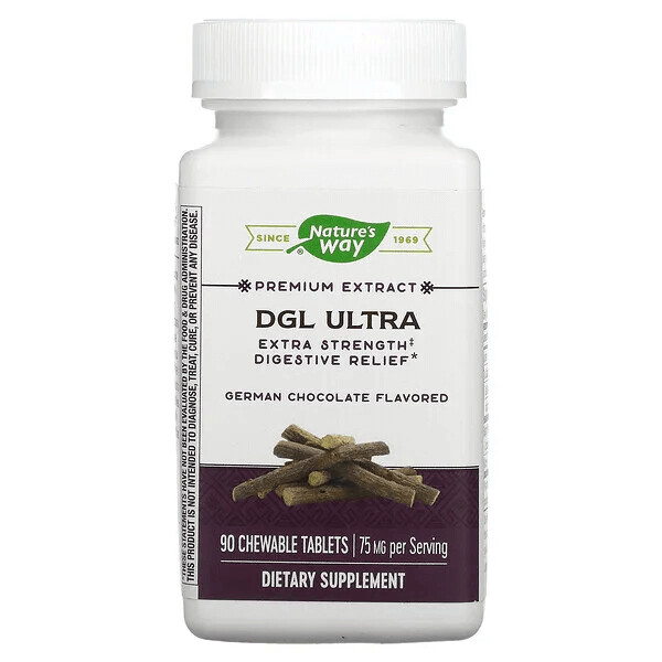

DGL Ultra, облегчение пищеварения 75 мг 90 таблеток, Nature's Way