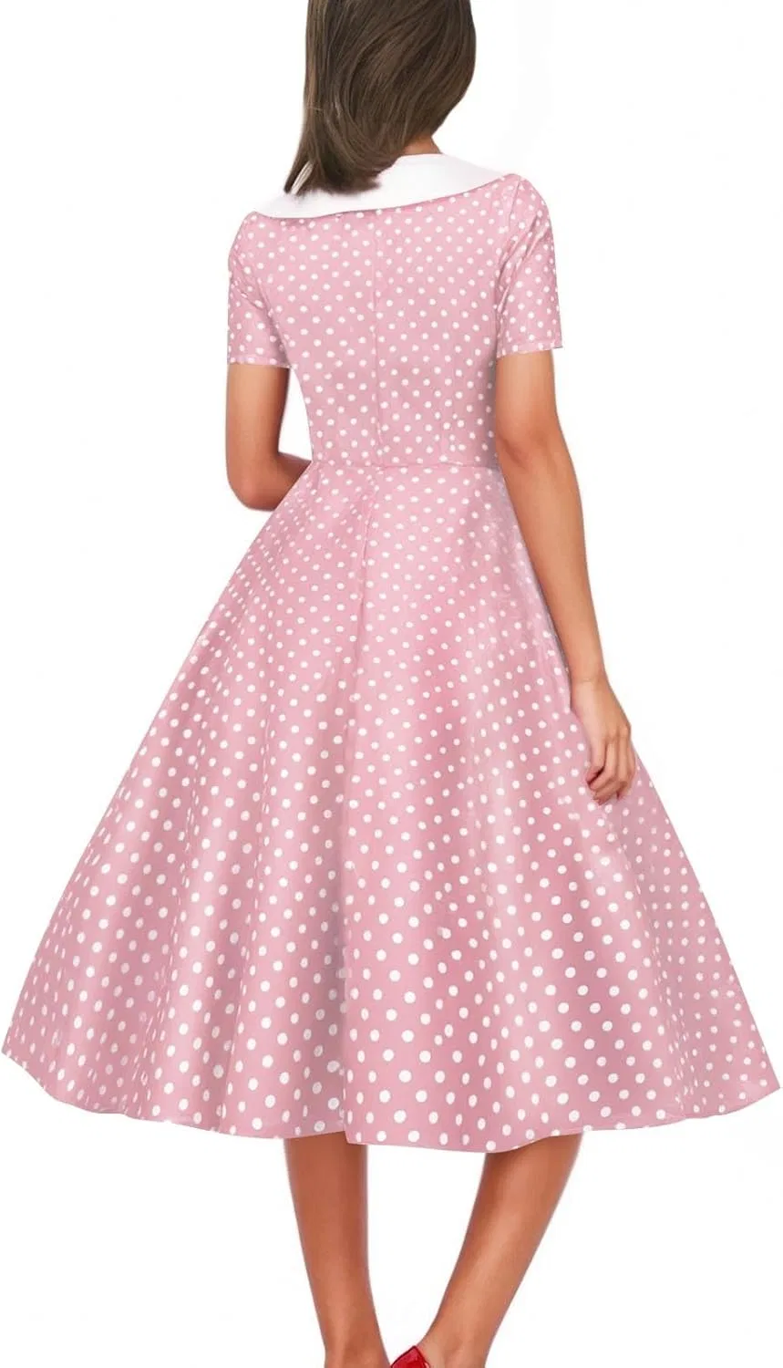 Женское платье A-силуэта с горохом Vintage Polka Dot Swing, Pink — фото 2