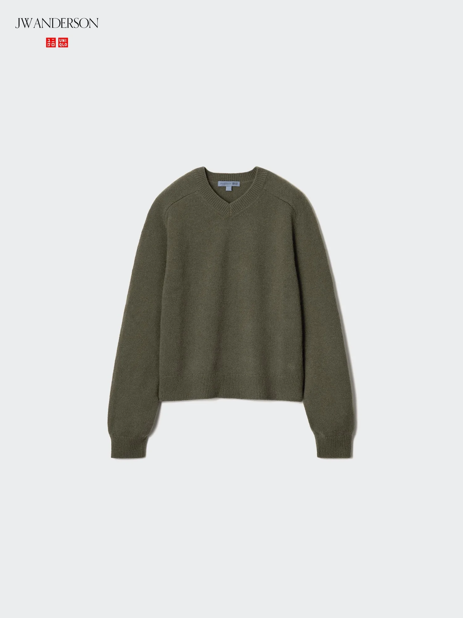 Свитер Uniqlo x JW Anderson Cashmere с V-образным вырезом, 57 оливковый — фото 3