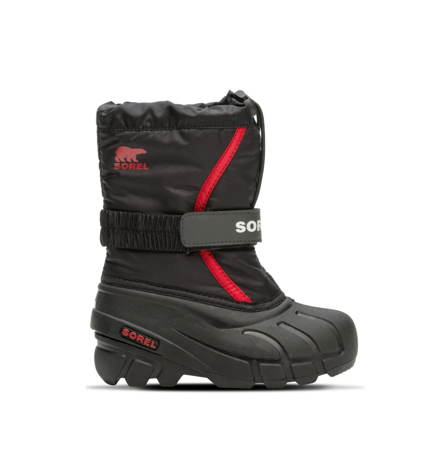 Детские зимние ботинки для мальчиков на липучке Flurry Sorel, Black Bright Red — фото 4