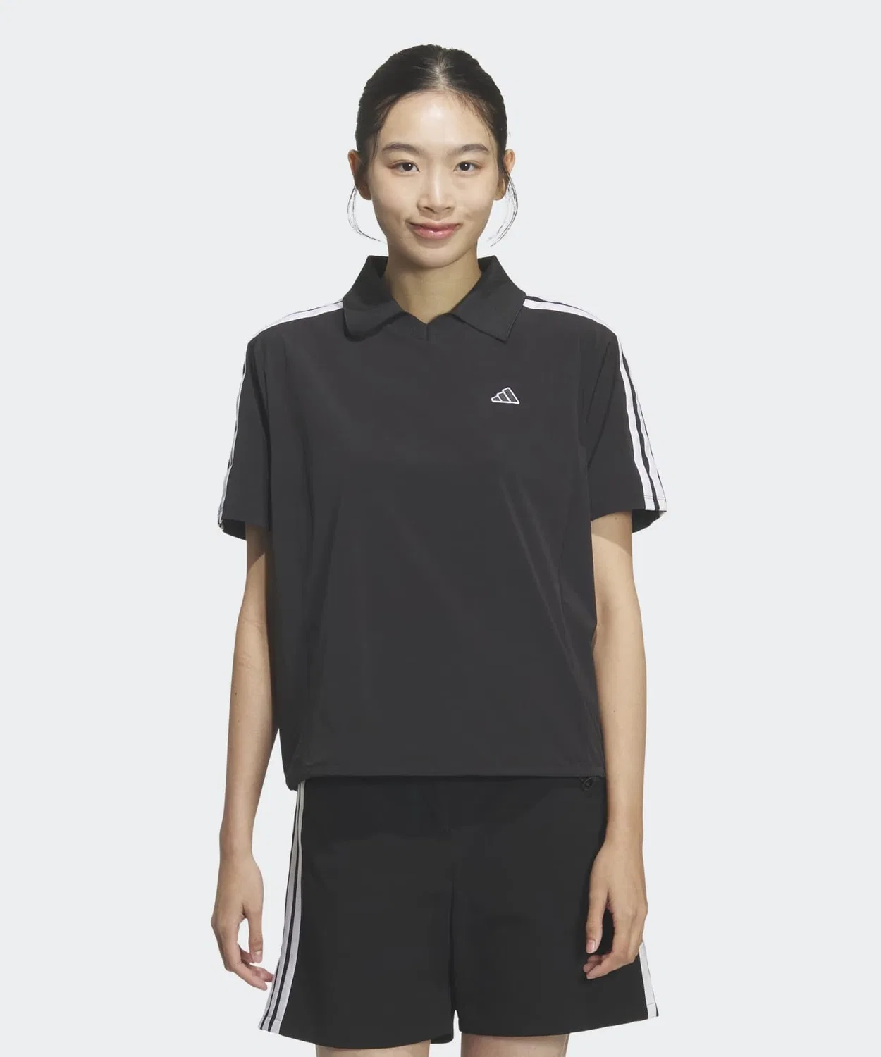 Женская рубашка-поло свободного кроя с коротким рукавом Three Stripes Woven Adidas, Black