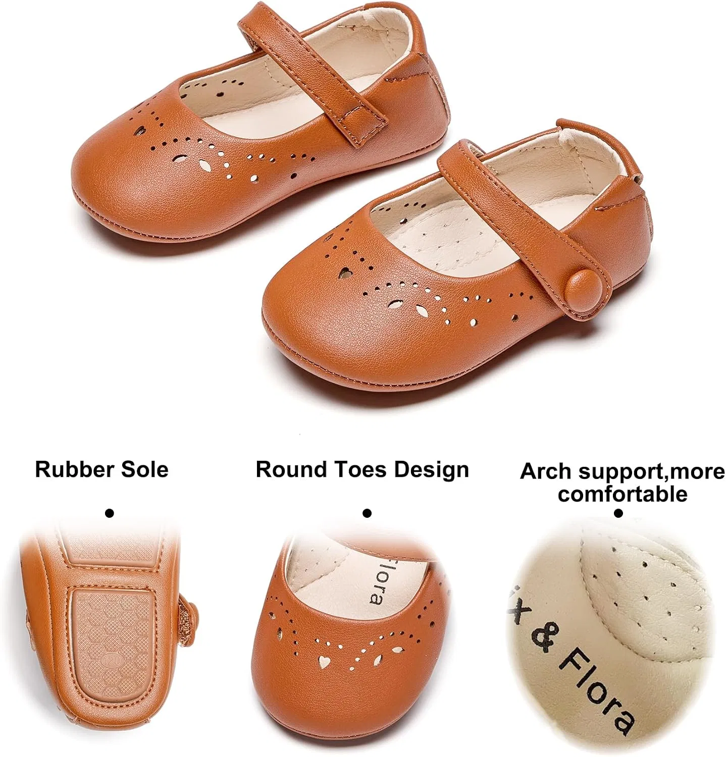 Детские туфли Мэри Джейн на мягкой подошве Moccasins Rubber Sole Crib Shoes Felix & Flora, Brown — фото 4