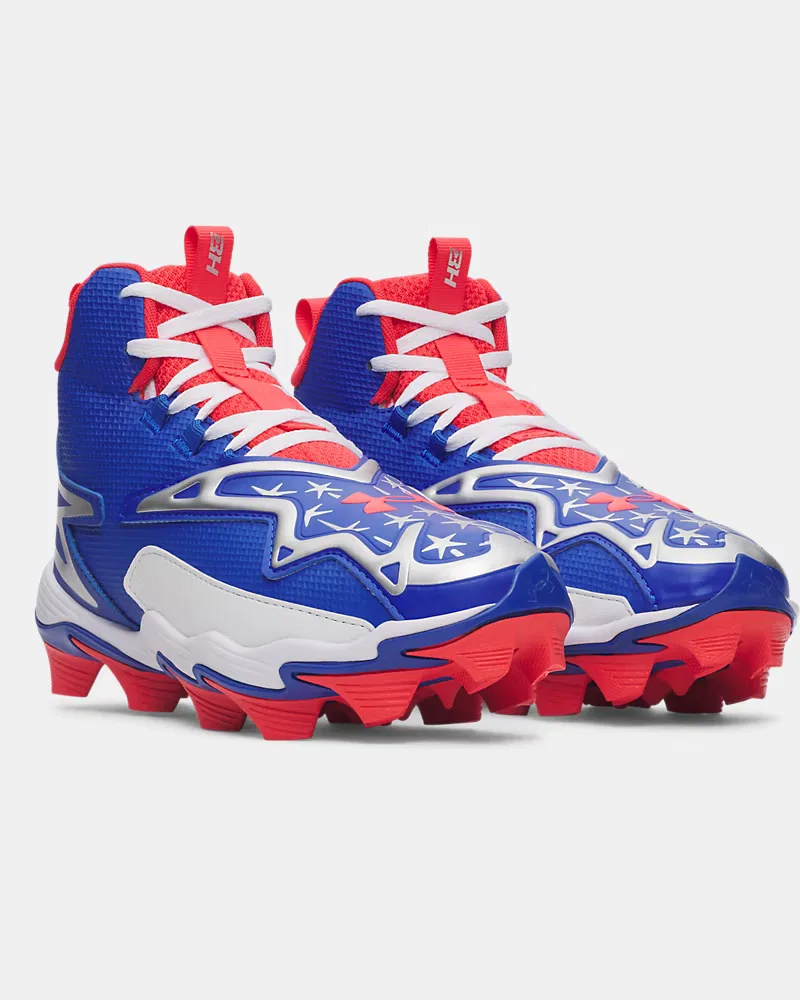Детские бейсбольные шиповки с легким синтетическим верхом UA Harper 11 RM Jr. USA UnderArmour, White/Team Royal/Racer Red — фото 4
